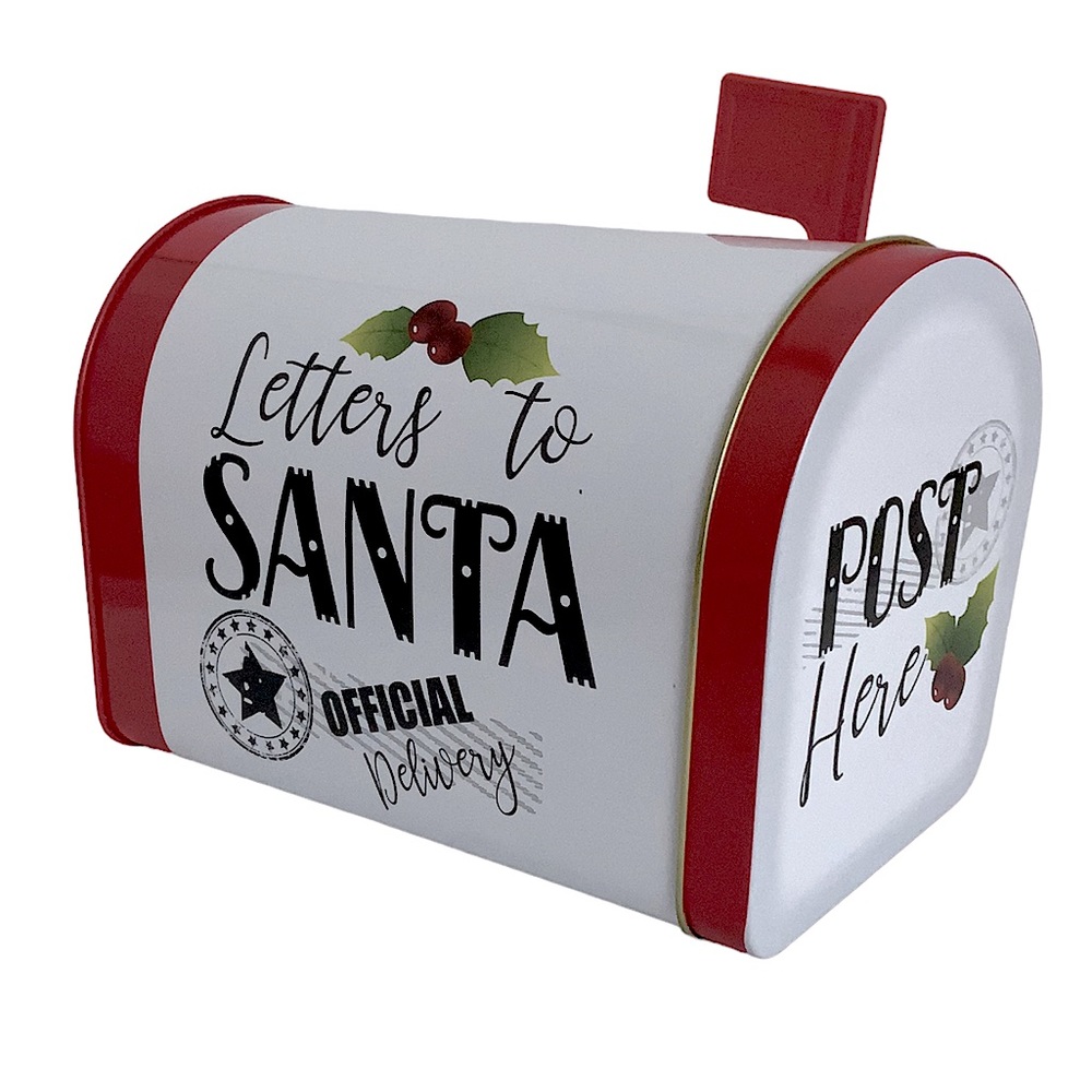 Letters to Santa Christmas Tin Tabletop Mailbox Decoration Red Official Delivery - Picture 3 of 11